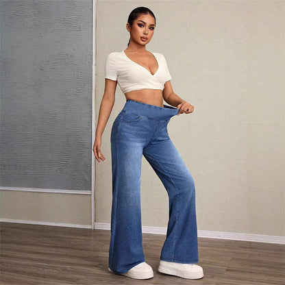 Loose Oversized Retro High-waisted Stretch Denim Wide-leg Pants