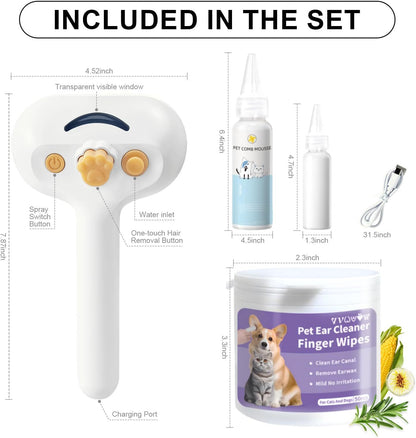 Universal Pet Steam Brush For Cats And Dogs 3-in-1 Spray Hair Removal Comb With Waterless Shampoo And Ear Towel,Tiktok, Amazon, Walmart Banned - DropOnline.co