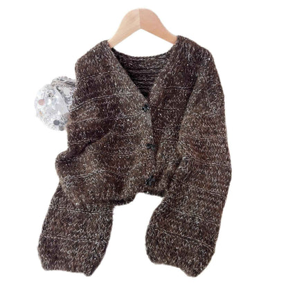 Women's Solid Color Short Casual Loose Knit Cardigan