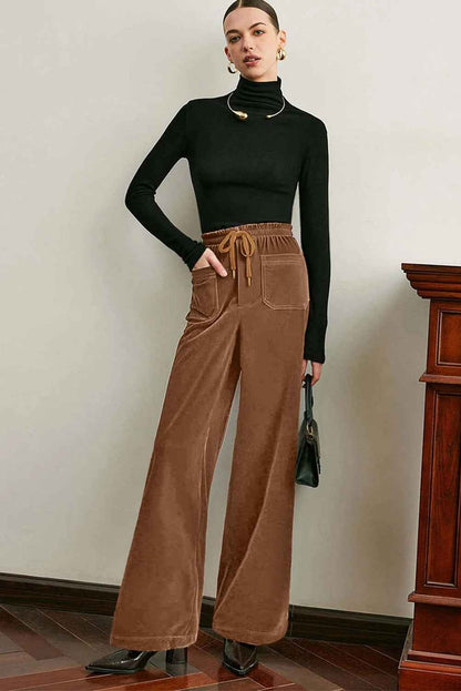 Women's Solid Color Casual Suede Waist-flattering Versatile Straight-leg Pants