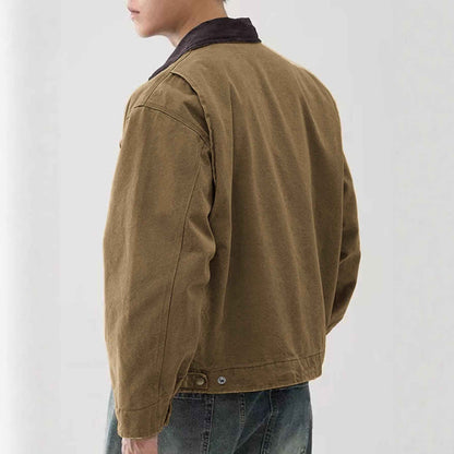 Men's Tooling Washed Jacket Spring And Autumn Color Turn-down Collar Coat