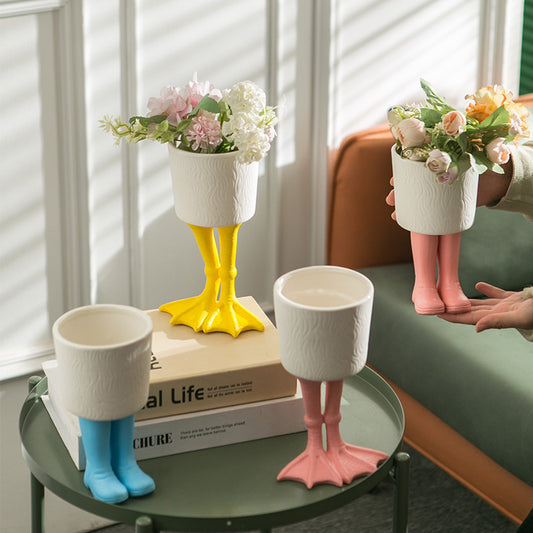 Premium Ceramic Flowerpot - Green Plant Home Soft Decoration for Living Room & Balcony