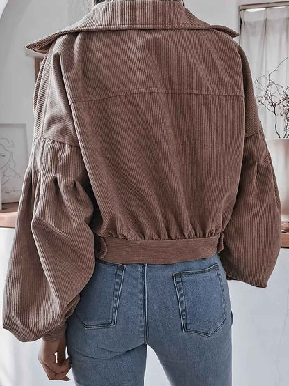 Lantern Sleeve Corduroy Casual Short Jacket