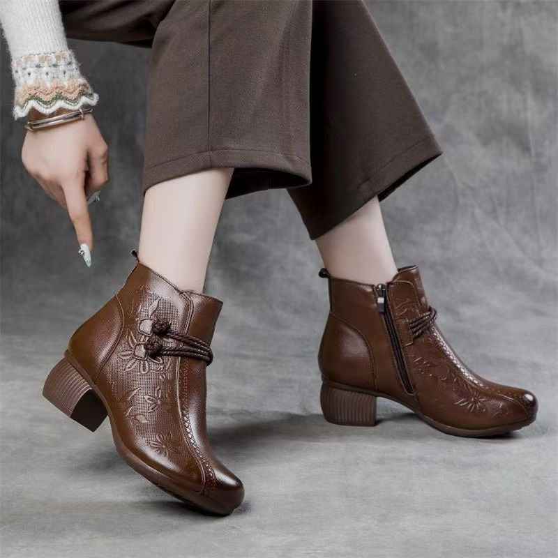 Retro Women's Soft Sole Soft Leather Cotton Shoes