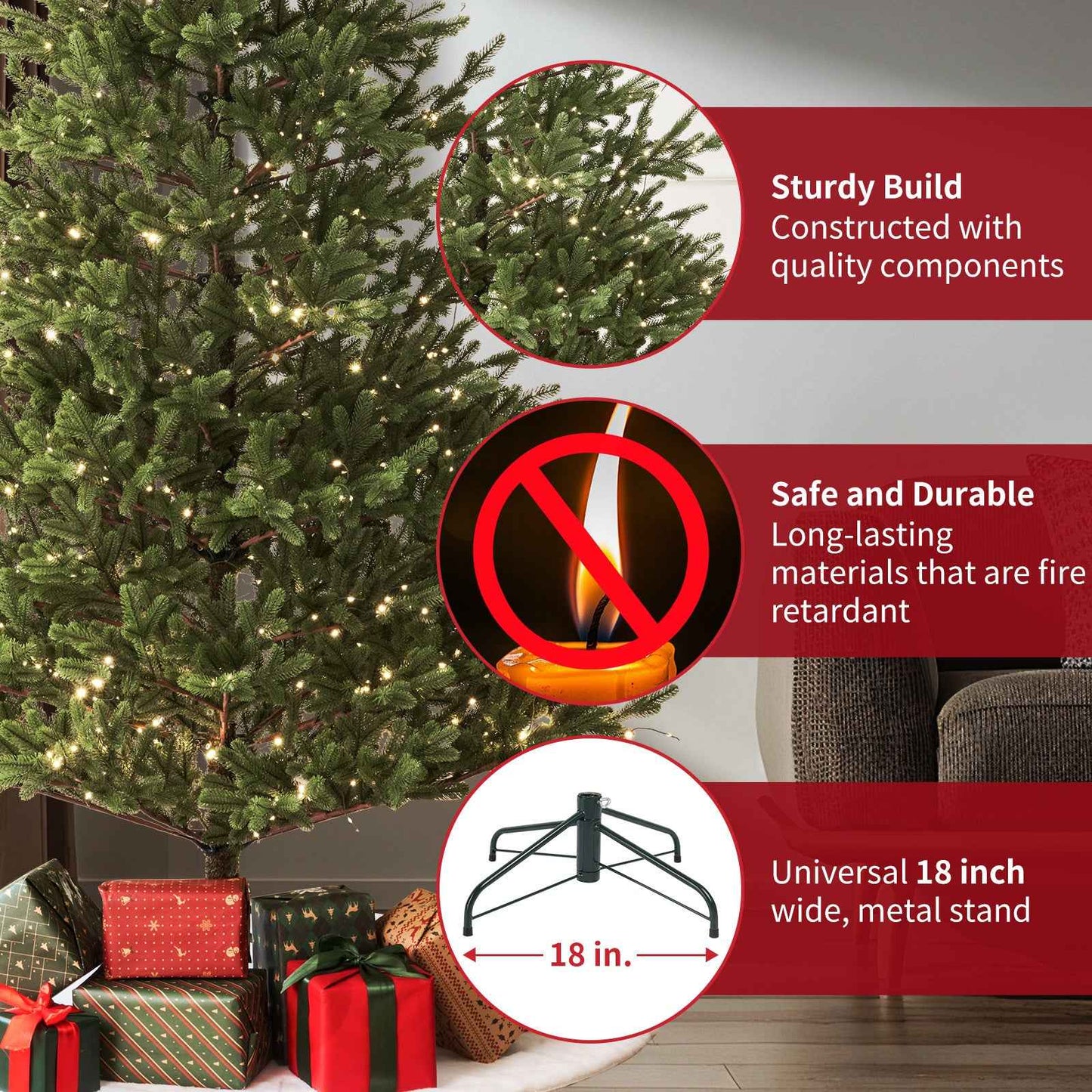 Balsam Fir Heritage 7.5ft Christmas Tree Pre-Lit Artificial Full With 3,941 Branch Tips & 1,485 Low-Voltage Warm LED Lights, Foldable Stand & Realistic Flame-Resistant Branches