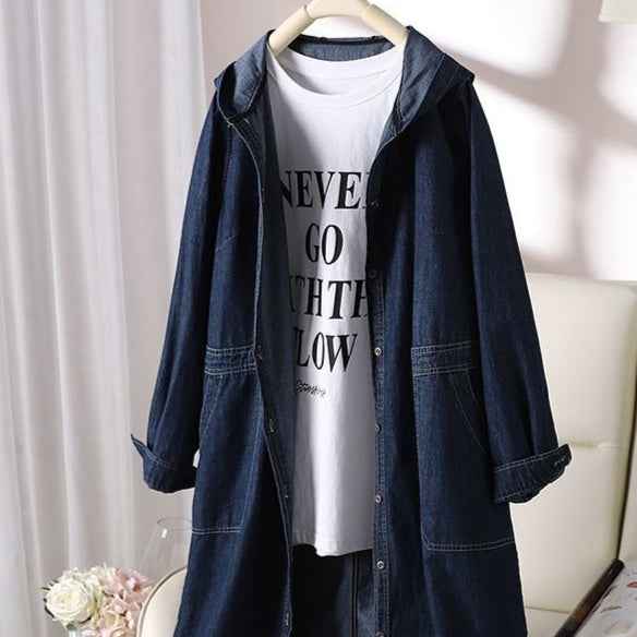 Long Sleeve Solid Color Hooded Large Pocket Casual All-matching Tops