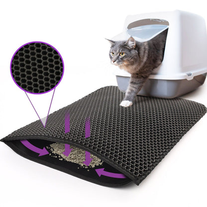 Kitty Cat Litter Mat Trapping Honeycomb Double Layer Design Waterproof Double Layer EVA Cat Litter Pad Waterproof Non-slip Sand Basin Filter Kitten Dog Washable Mattress - DropOnline.co