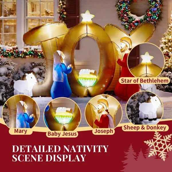 7.5FT Inflatable Nativity Scene with JOY Sign - LED Lighted Christmas Yard Decoration - DropOnline.co