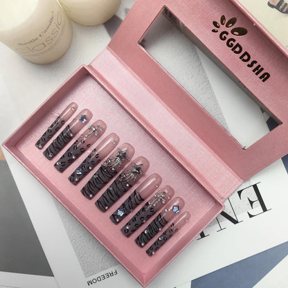 GGddsha Nails 2025 Long Novel Design And Reusable Handmade Nails Pmma Acrylic Nails Press On Nails Kit WithBox Gifts For Women,Stellar Stripe - DropOnline.co