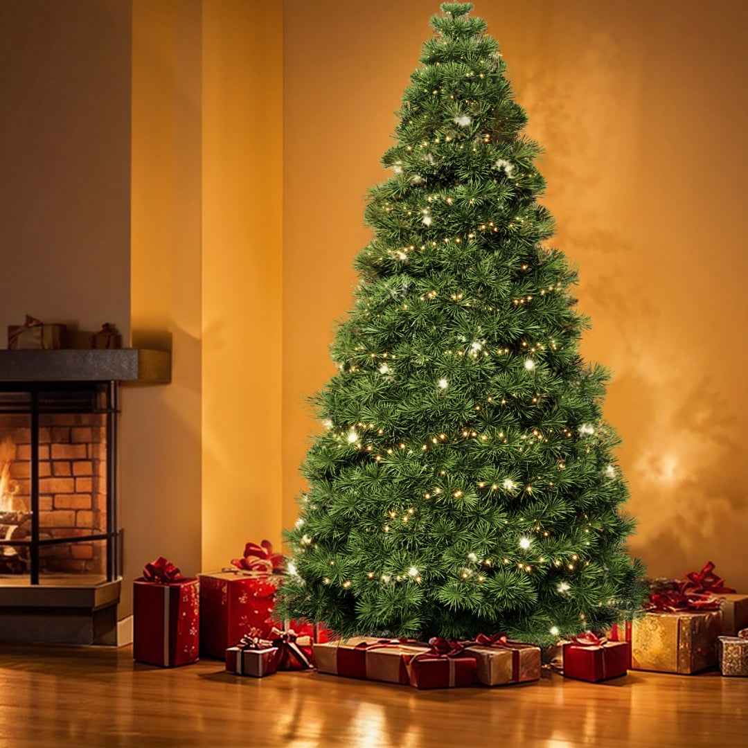 Pre-lit Artificial Christmas Tree, Prelighted Green Artificial Hinged Spruce Xmas Tree With 347 Branch Tips, 120 Incandescent Lights
