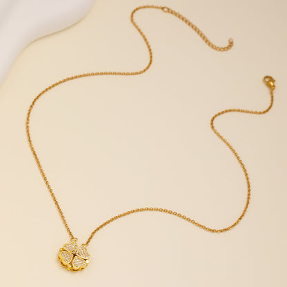 1pcs Fashionable Zircon Heart-shaped Necklace With A Magnetic Folding Four Leaf Heart-shaped Connection, Suitable For Women's Daily Wear And Jewelry Pairing For Dinner Parties - DropOnline.co