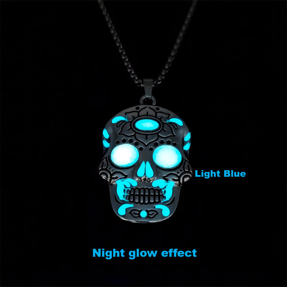 Halloween Luminous Skull Necklace - Day of the Dead Lotus Pattern