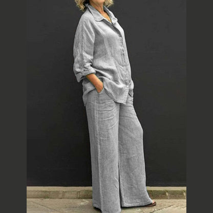 Women's Casual Urban Shirt Set - Long Sleeve Top and Trousers Outfit - DropOnline.co