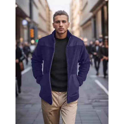 Men's Fleece Patchwork Color-Block Stand-Up Collar Fashion Jacket