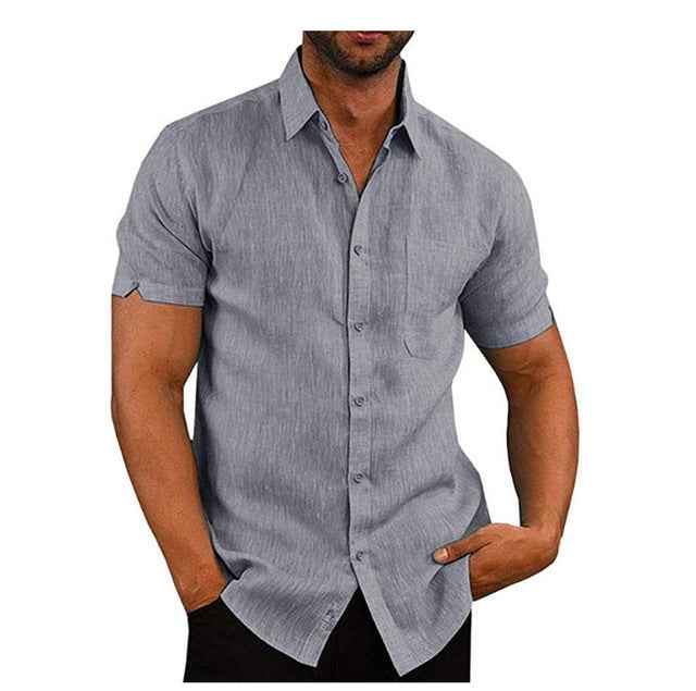 Men's Short Sleeve Summer Solid Shirt - Casual Loose Fit Tee