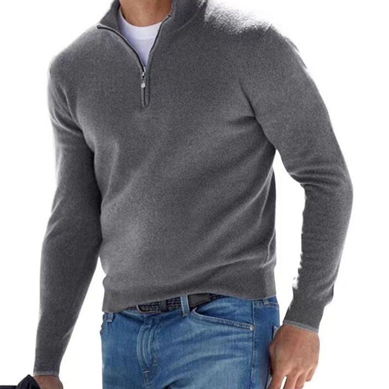 Men's Fashion Casual Long Sleeve V-Neck Cashmere Zipper Top - Premium Comfort