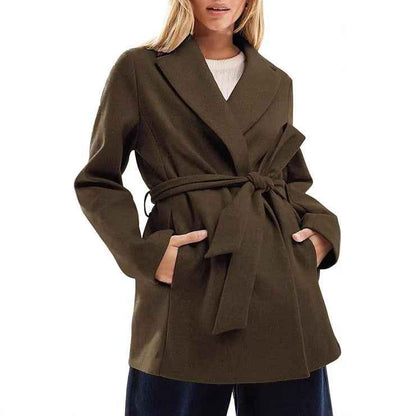 Women's Fashion Belt Notched Lapel Pea Coat