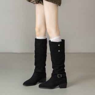 Chunky Heel Wrinkled Stacked Ankle Martin Boots