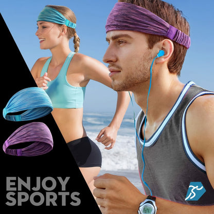Sports Headbands For Men & Women -5 Pack,  Wicking Sweatbands, Elastic Non Slip Sweat Bands, Athletic Workout Fashion Wide Hair Bands For Running, Cycling, Basketball, Yoga - DropOnline.co