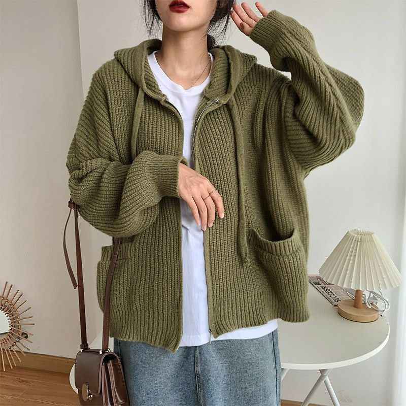 Loose Oversized Hooded Sweater Cardigan For Women