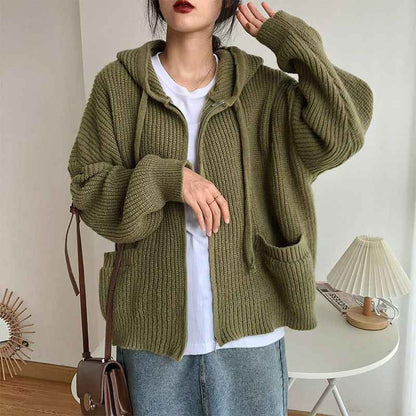 Loose Oversized Hooded Sweater Cardigan For Women