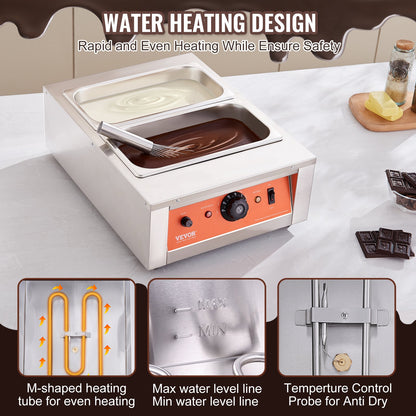 Chocolate Tempering Machine, 17.6 Lbs 2 Tanks Chocolate Melting Pot TEMP Control 86~185F, 1500W Stainless Steel Electric Commercial Food Warmer For Chocolate/Milk/Cream Melting And Heating