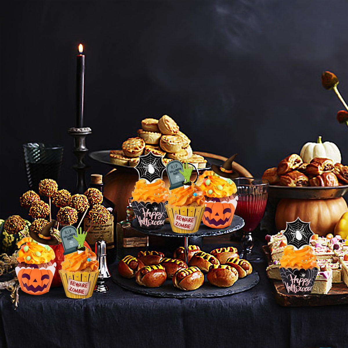 Halloween Cupcake Decoration Set - 48 Pcs with Picks & Wrappers