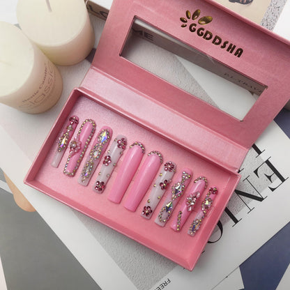 GGddsha 2025 Long Novel Design And Reusable Handmade Nails 10PCS Pmma Acrylic Nails Press OnNails Kit With Box Gifts For Women,Rose Bloom - DropOnline.co