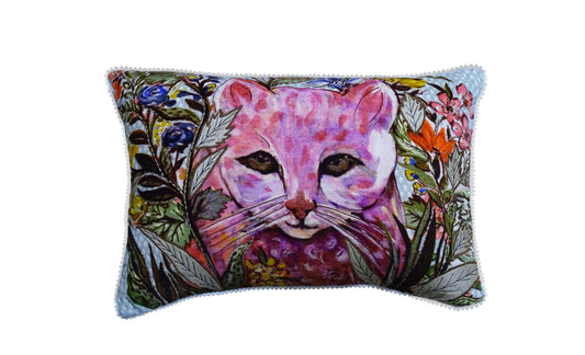 Coussin décoratif de chat illustré à la main 35x50 cm
