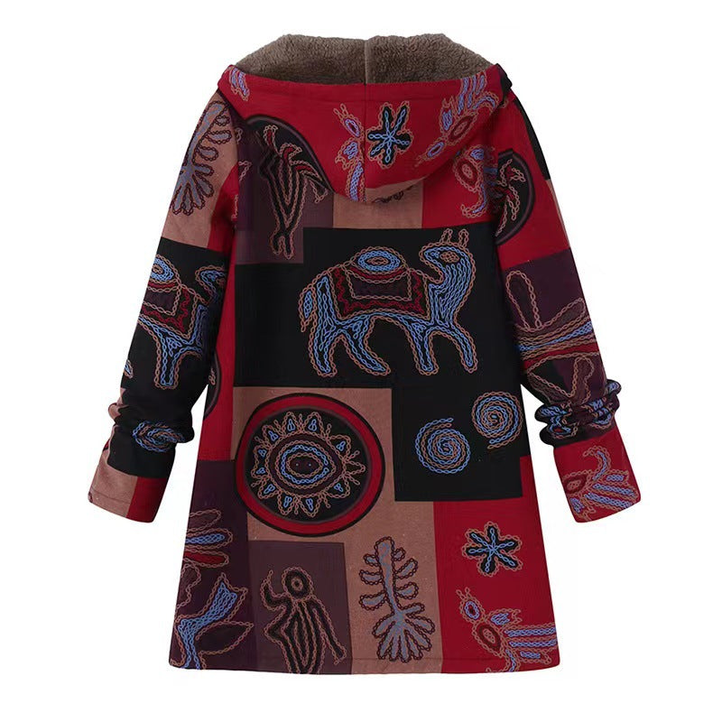 Casual Printed Plush Hoodie - Soft Graphic Sweatshirt for Women