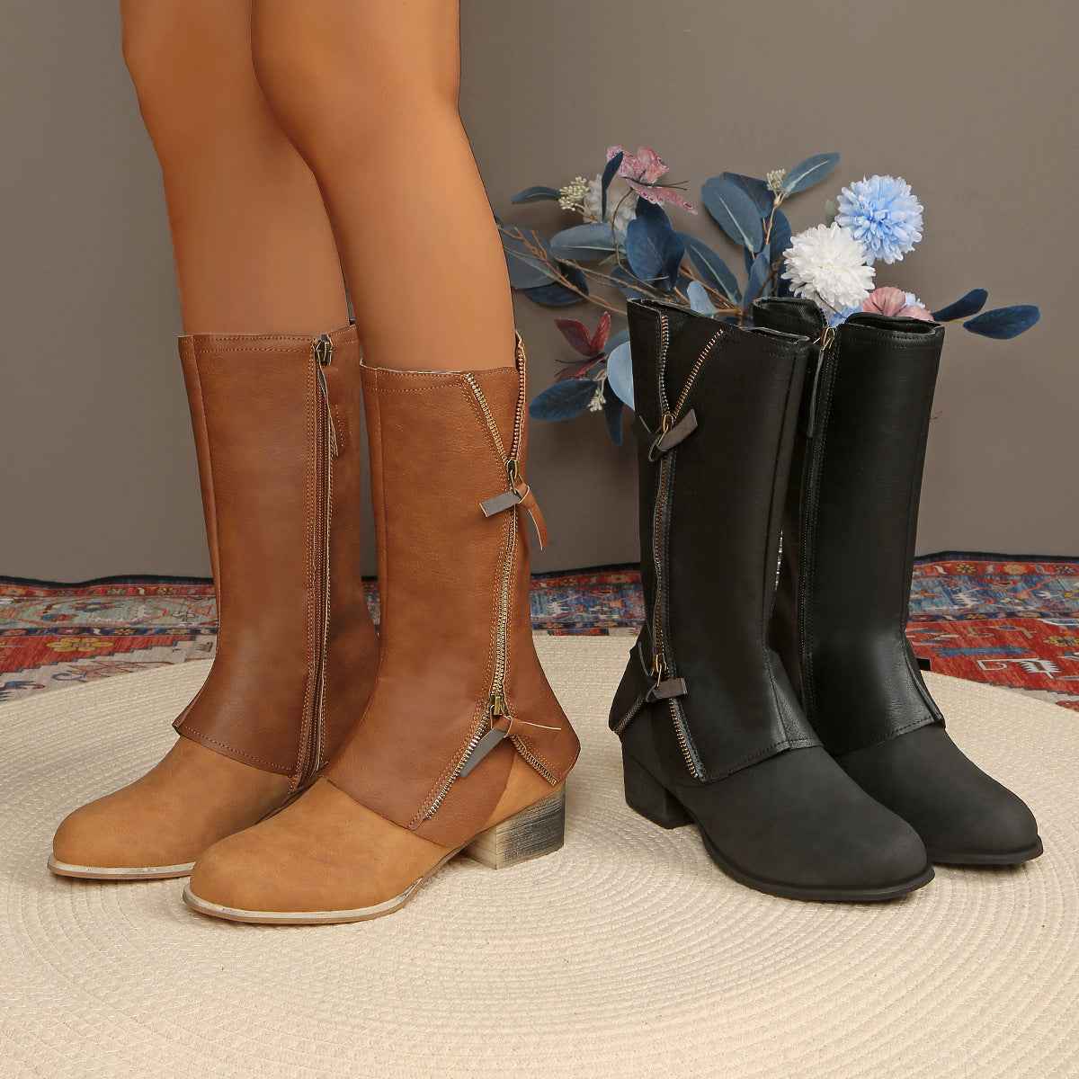 Chunky Heel Women's Side Zipper Martin Boots