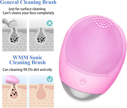 High Frequency Vibration Silicone Facial Cleansing Brush USB Rechargeable Electric Waterproof Silicone Facial Cleanser Thanksgiving Gift Christmas Gift Unisex - DropOnline.co