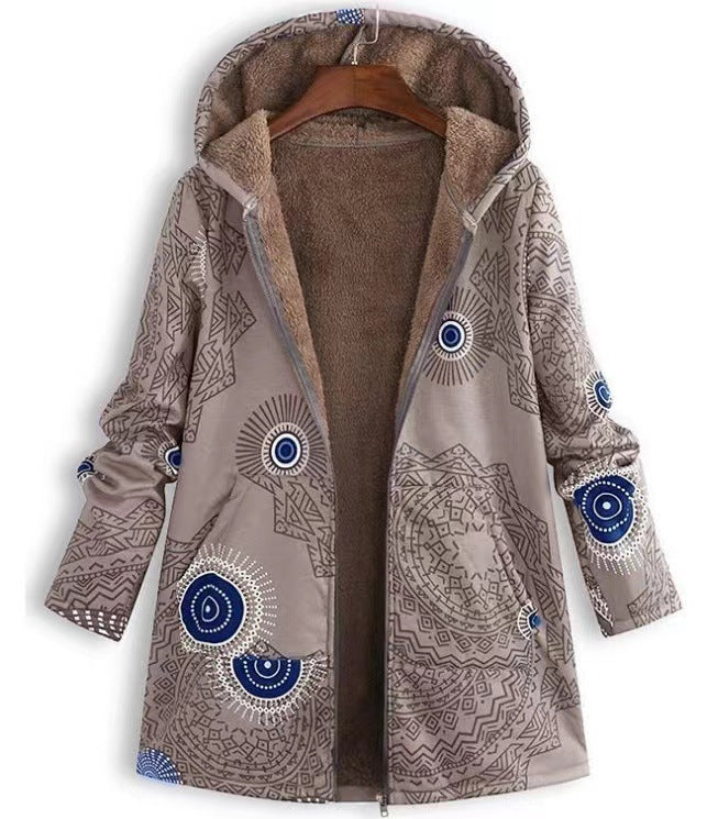 Casual Printed Plush Hoodie - Soft Graphic Sweatshirt for Women