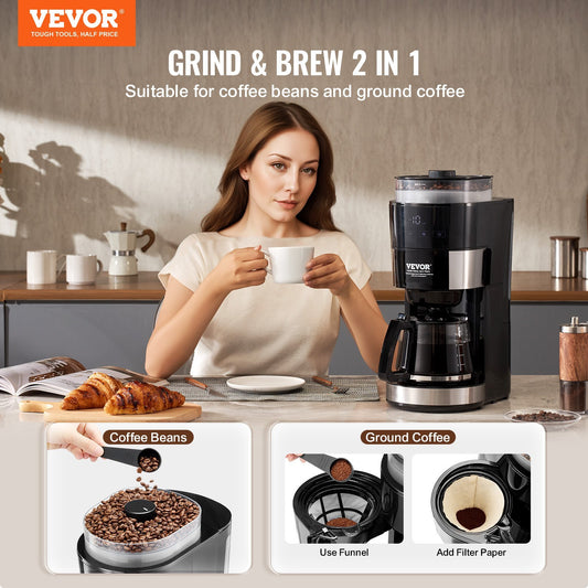 VEVOR 10-Cup Drip Coffee Machine - Professional 3 Brew Strength Control