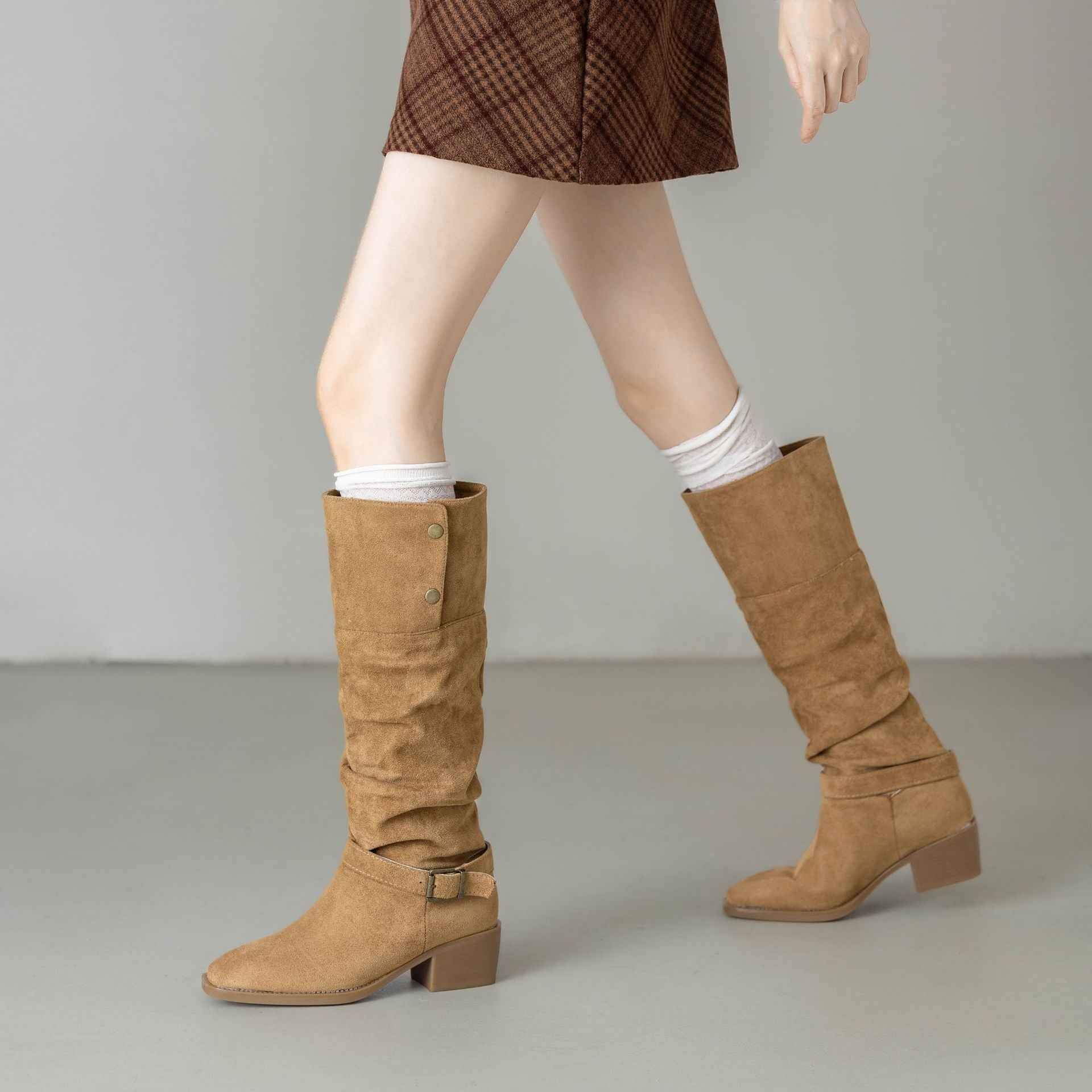 Chunky Heel Wrinkled Stacked Ankle Martin Boots