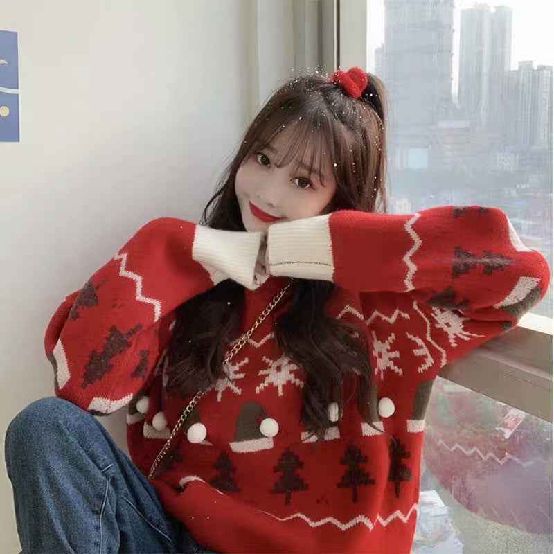 Loose Round Neck Pullover Women's Sweater Women