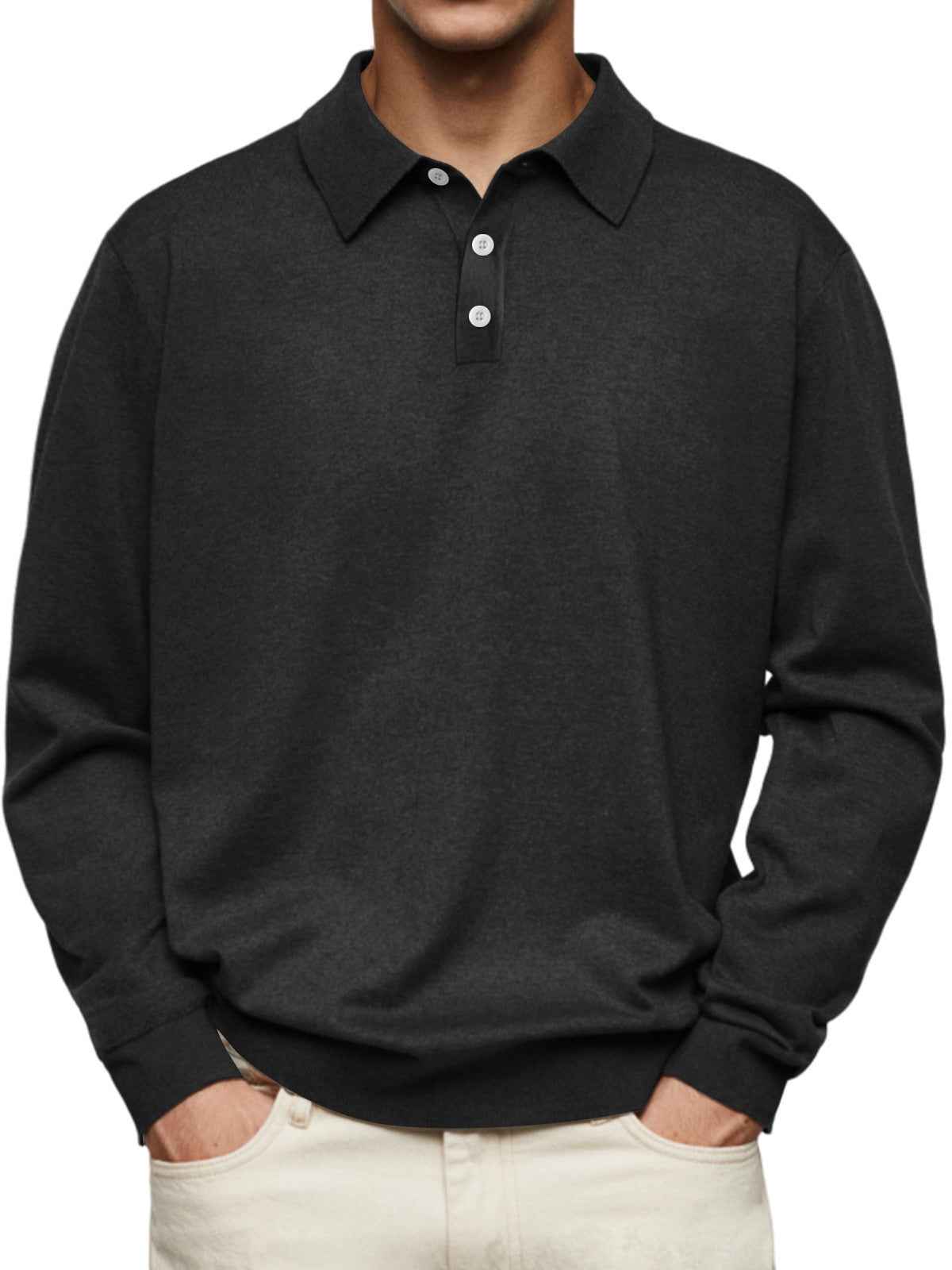 Winter Dralon Long Sleeve V-neck Buttons Men's Casual Jacket Polo Shirt
