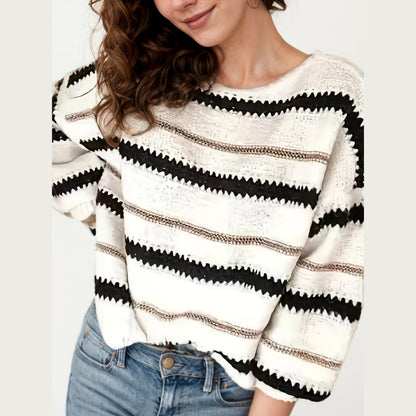 Women's Autumn And Winter Commuting Pullover, Striped Casual Long Sleeved Knitted Sweater - DropOnline.co