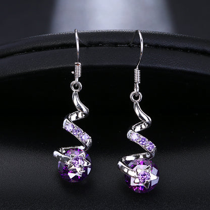 Purple Zircon Spiral Ear Hook Earrings - DropOnline.co
