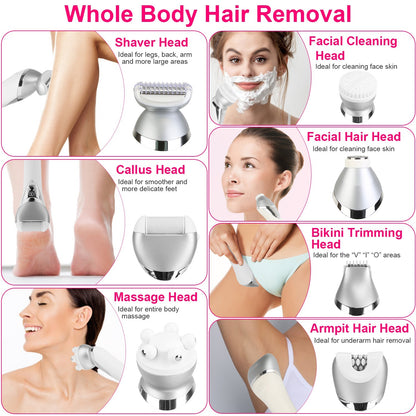 7 In 1 Electric Razor For Women Lady Hair Removal Epilators For Leg Face Arm Bikini Armpit Public Hairs IPX6 Wet And Dry Use Cordless Rechargeable Whole Body Trimmer And Shaver Kit - DropOnline.co