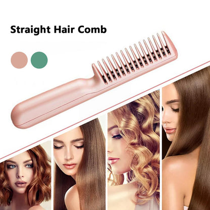 2-in-1 Wireless Hair Straightener & Curling Comb | USB Rechargeable Negative Ion Smoothing Brush