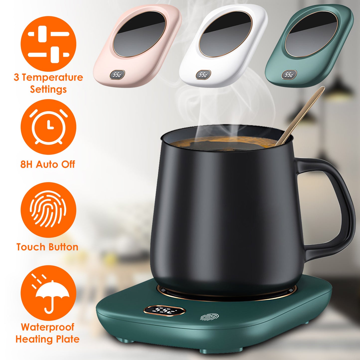 USB Coffee Mug Warmer - 3 Temperature Settings with Auto Shut-Off for Office & Home