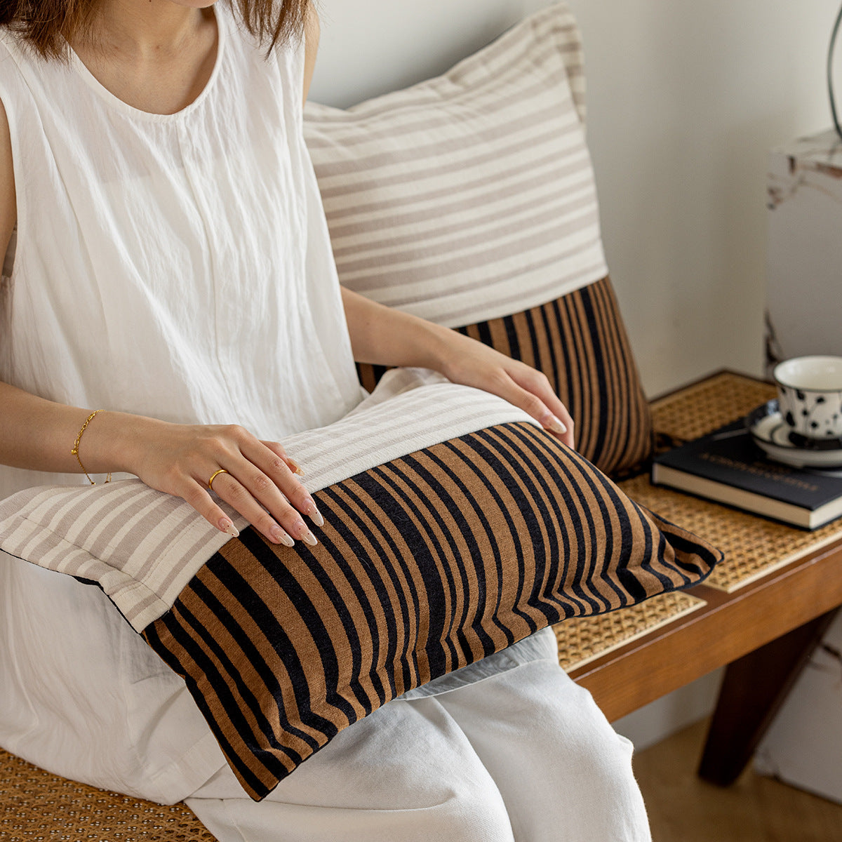 Leather Braid Decorative Pillow - Artisan Crafted Accent Cushion