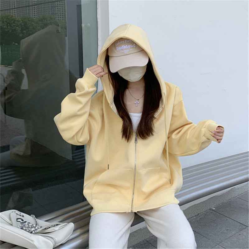 Hooded Loose All-matching Zipper Cardigan Sweater