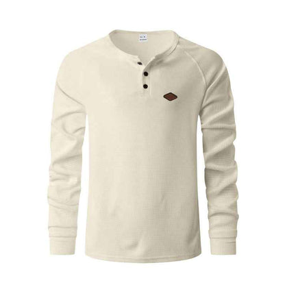 Men's Waffle Buckle Quick-Drying Raglan Henley Long Sleeve Shirt