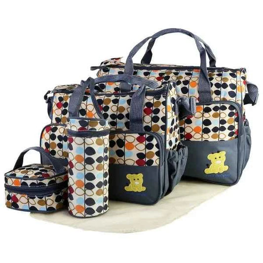 5PCS Baby Nappy Diaper Bags Set Mummy Diaper Shoulder Bags W/ Nappy Changing Pad Insulated Pockets Travel Tote Bags