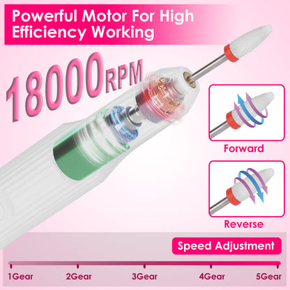 1Pc Portable Cordless Electric Nail Drill Kit Charging Base With UV Nail Dryer 6Pcs Nail Drill Bits 5Speeds Direction Control Timer Setting For Acrylic Gel Nails Polish Manicure Pedicure - DropOnline.co