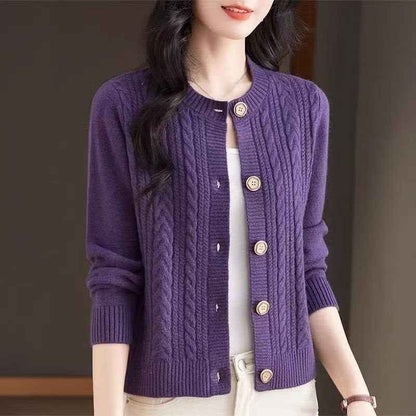 Loose And Lazy Round Neck Stylish Versatile Cable Knit Sweater