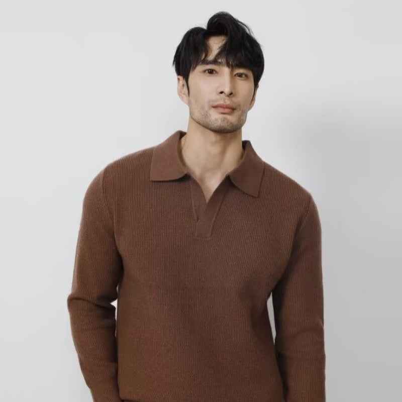 Solid Color Shirt Collar Men's Long Sleeve With Collar Outerwear Autumn Top Trendy Fake Two-piece