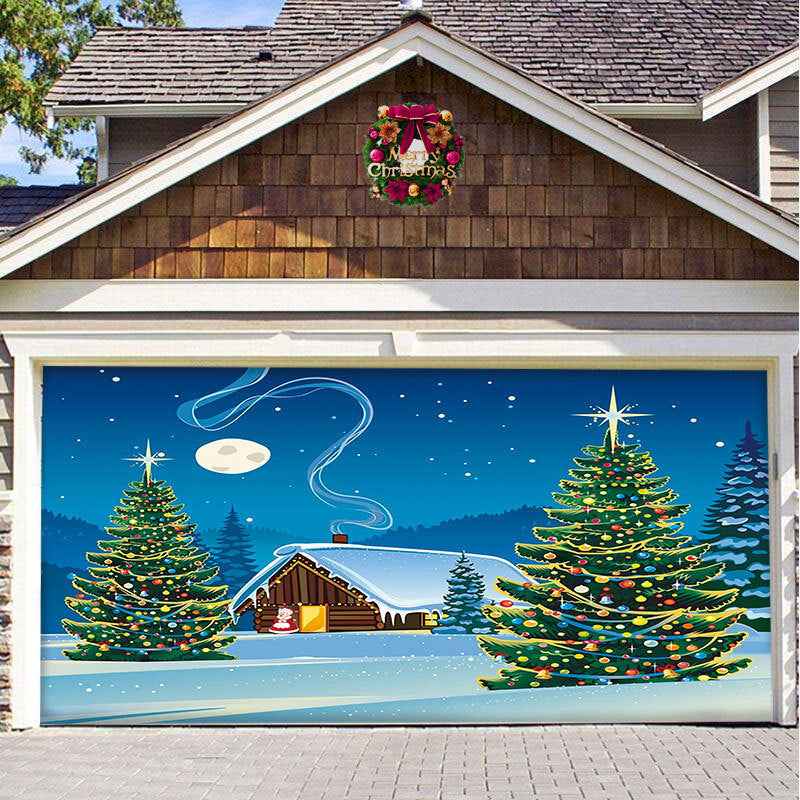Christmas Garage Door Cover - Polyester Background Hanging Cloth Holiday Party Decoration - DropOnline.co